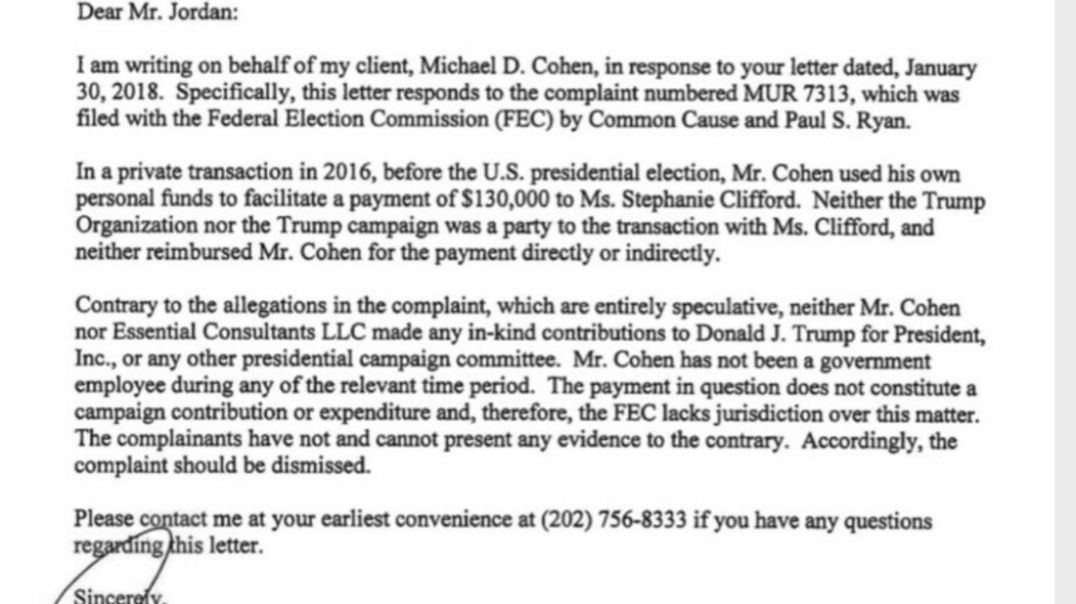 2018 letter shows Michael Cohen lying to feds about Stormy Daniels payment.